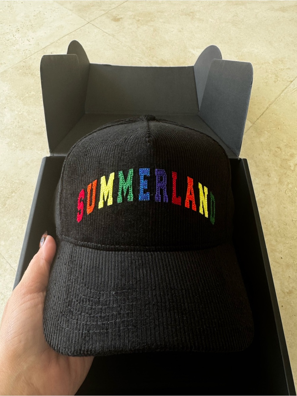 SUMMERLAND Kids Black Rainbow Embroidered Cap